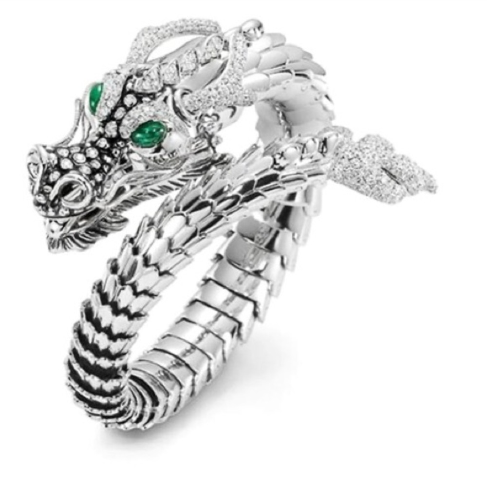 Dragon Open Ring for Men Green Eyes